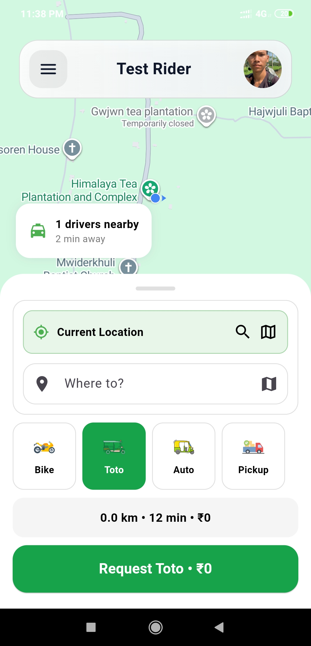 Ridezz rider booking screen